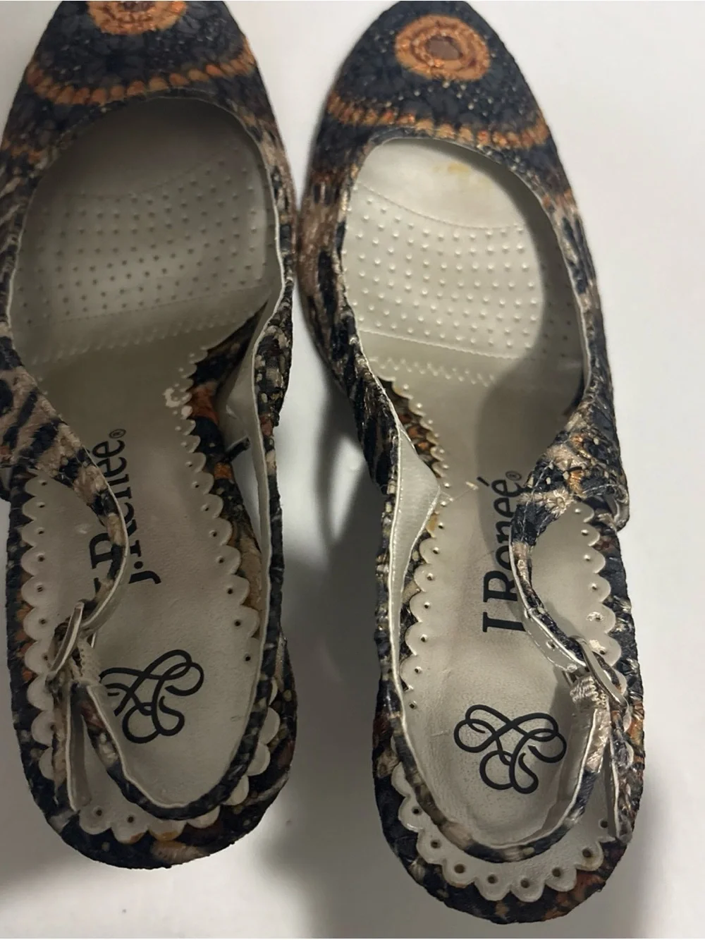J.Renee Women's Black and Brown Patterned Slingback Heels